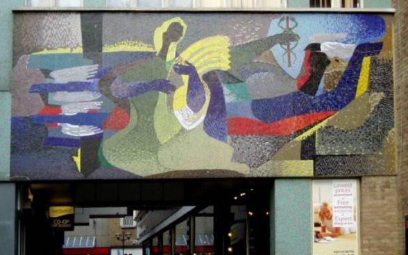 Artist Unknown, figurative mural behind the Co-op in Ipswich, 1962