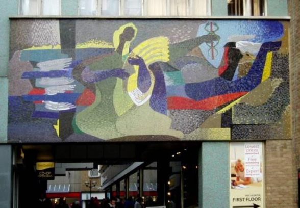 Artist Unknown, figurative mural behind the Co-op in Ipswich, 1962