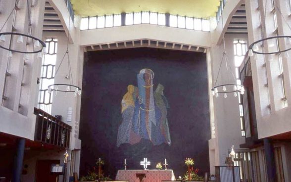 John Piper-Risen's mural of Christ at St Emmaus for St Paul's Church in Harlow, 1961