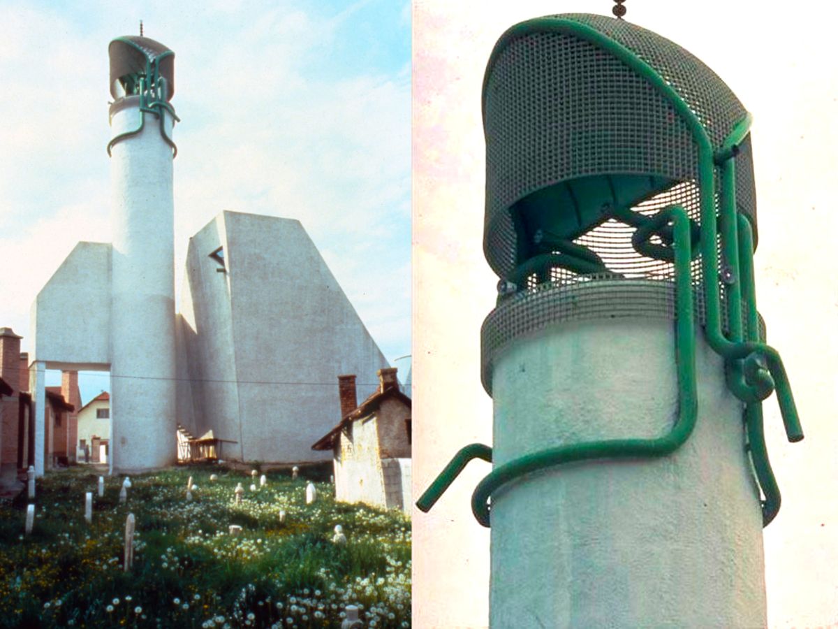 Šerefudin White Mosque by Zlatko Ugljen (1969–1979) in Visoko, Bosnia-Herzegovina.