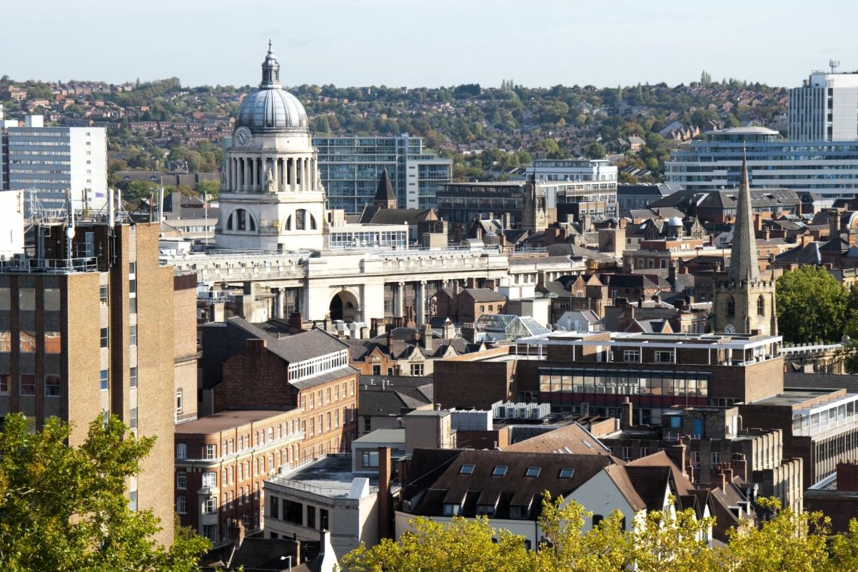 Nottingham cityscape dominated by the Council House & Exchange Buildings (1929), Grade II*. Photo investinnottingham.com