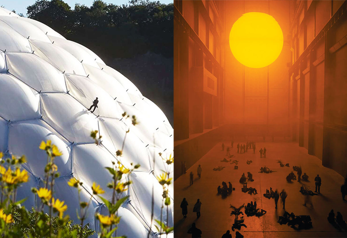 The Eden Project (2001) by Grimshaw Architects; Ólafur Elíasson's Weather Project at Tate Modern (2000) by Herzog & de Meuron. Photos courtesy of Grimshaw and Tate.