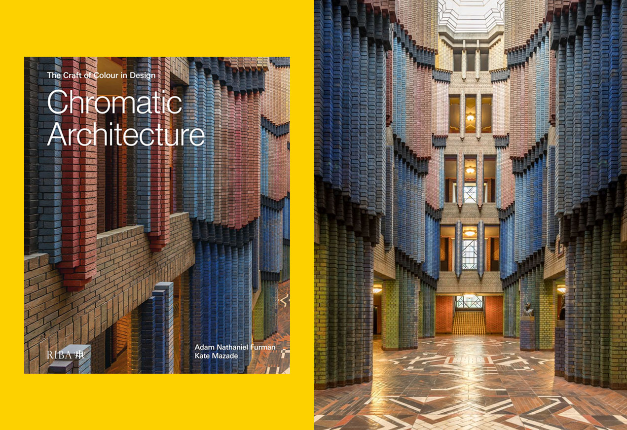 Cover of Chromatic Architecture: The Craft of Colour in Design (RIBA, 2026) and Hoechst Technical Administration Building, Frankfurt, Germany © 2024 Infraserv GmbH & Co. Höchst KG
