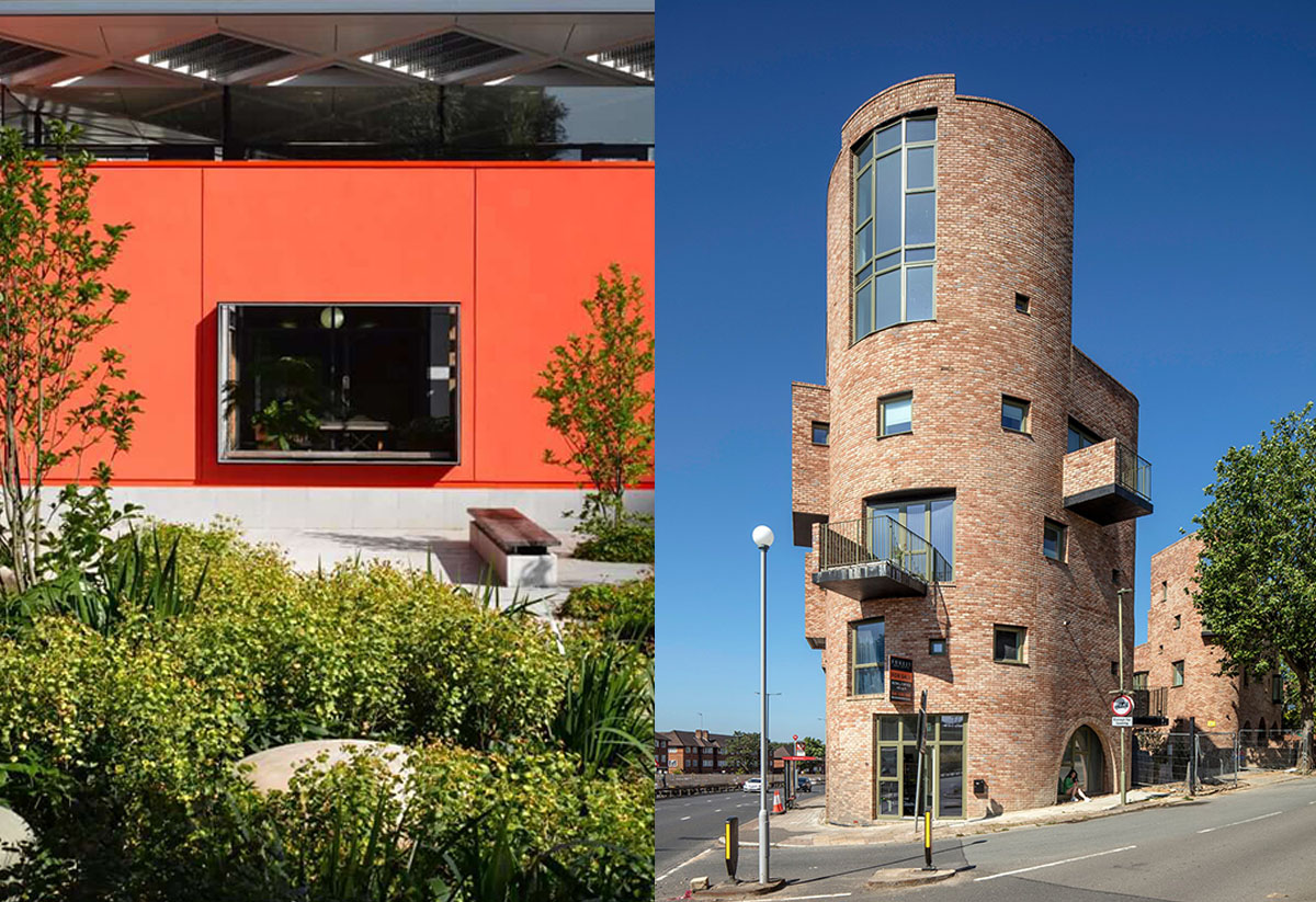 Maggie’s West London Centre (2008) by RSHP, photo Richard Bryant. Edgewood Mews (2020) by Peter Barber Architects, photo Morley Von Sternberg.